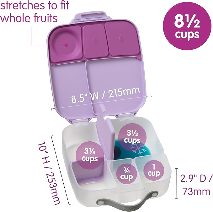 b.box Lunch Box, 8.5 Cup Bento Box for All Ages, Snack Box, Food Containers | Lunch Box Kids + Adults, Lunch Containers, 4 Compartments, Leak Proof, Dishwasher Safe, BPA Free, PFAS Free —Sugar Plum