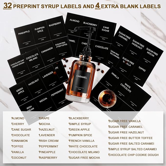 Coffee Syrup Dispenser for Coffee Bar, Glass Syrup Dispenser with 1/4oz Large Capacity Pump, Coffee Syrup Pump Dispenser for Coffee Station, 16.9 fl oz Maple Syrup Bottles for Coffee Bar Organizer