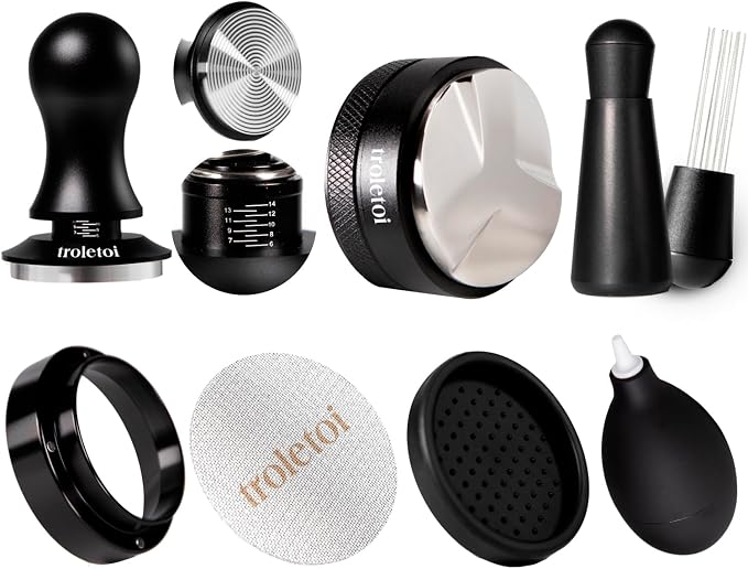 7 PCS Espresso Accessories Kit: 51mm Espresso Tamper, Coffee Distributor, WDT Tool, Dosing Funnel and Puck Screen, Espresso Tool Set Fits Delonghi, CASABREWS 51mm Machines and Portafilters