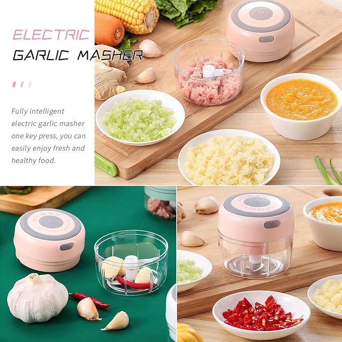 Electric Mini Garlic Mincer, 100ML USB Vegetable Onion Chopper | Portable Small Food Processor for Ginger, Chili, Vegetables