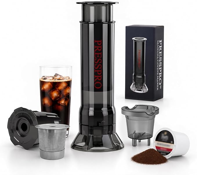 Camping French Press - Portable Coffee Maker for K Cup Pods and Grounds | Mini Coffee Press with No Grit Filter,Paper-Free Brewing,Less Bitterness & More Flavor,Camping Essentials,Hiking or Travel