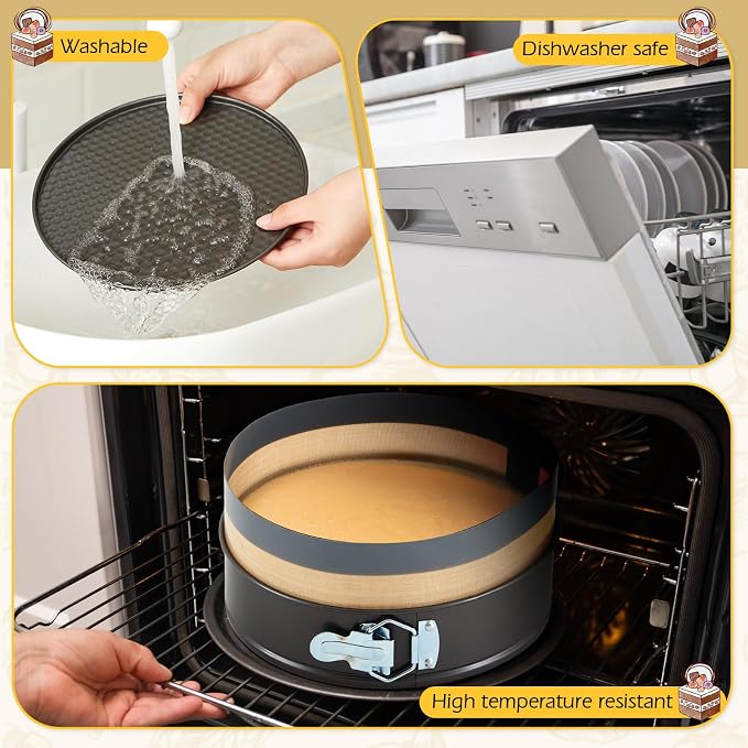 Honeydak 9 Inch Springform Pan with Silicone Baking Mat Set Non-stick Cheesecake Pan with Removable Bottom Protector Prevent Cake from Sticking to Bottom and Side Easy Clean Silicone Liners for Baking
