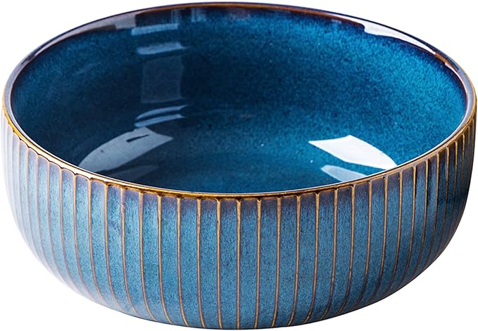 CSYY Salad Bowl 66 Oz, 8" Large Soup Bowls, Porcelain Round Serving Bowl Blue Decorative Bowl for Salad, Chip, Cereal, Fruits and Pasta (1pc)