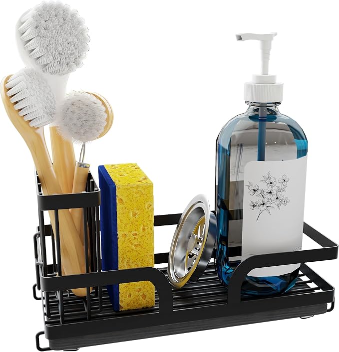 Sponge Holder for Kitchen Sink Caddy with Stone Drying Tray 1 PCS | No Draining Needed, Removable Brush Holder，Sink Caddy Organizer,Countertop Storage, Bathroom, Home Decor Accessories
