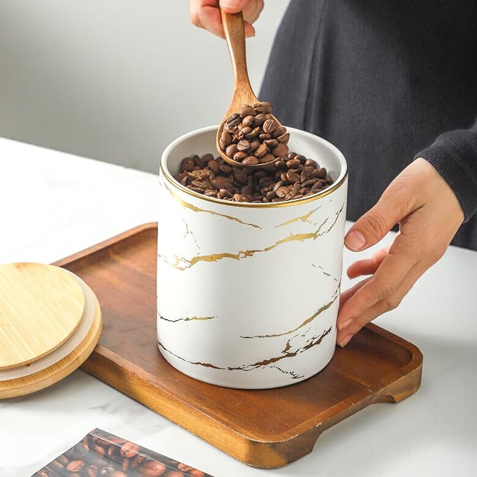 Food Storage Jar Strong Ceramic Storage Canisters with Airtight Seal Bamboo Lid Modern Design Seal Damp-Proof Kitchen Jar for Coffee, Tea,coffee