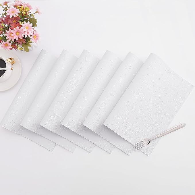 Homaxy PU Faux Leather Placemats for Dining Table, Set of 8, White | Waterproof Wipeable Washable Table Mats, Easy to Clean Anti-Slip Place Mats, 11.8" x 17"