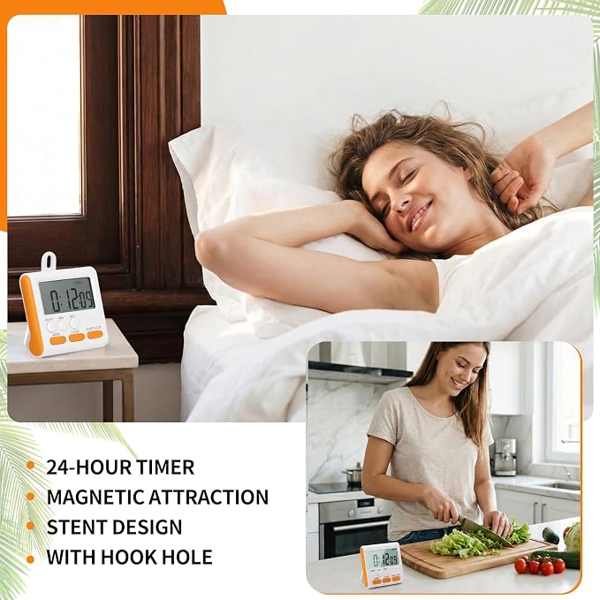 Mudder 3 Pack Digital Kitchen Timer for Cooking, Large Digits, 24 Hour Magnetic Backing Stand Kitchen Timers Clock for Classroom Kids Teachers, Loud Alarm and Large Screen (Orange)