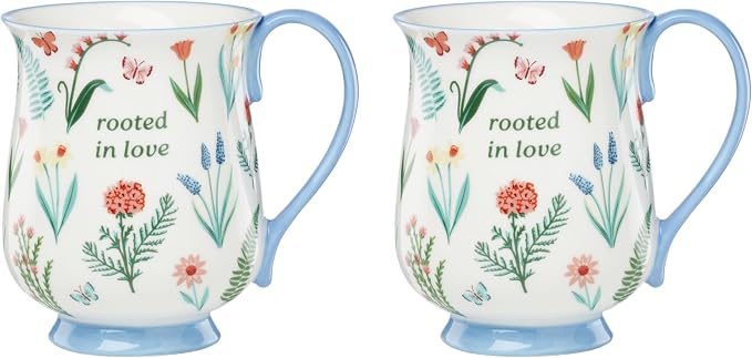 Oneida First Blooms Blue Porcelain Mug Set for 2, 12oz | dishwasher safe, microwave safe | floral design | coffee mug gift for coffee lovers | 4.13 inch, 12oz