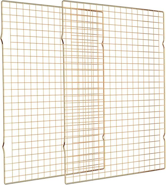 Briout 2PCS Cooling Rack for Cooking and Baking, 16" x 10" Wire Rack, Gold | Thick Wire Rack, Oven & Dishwasher Safe, for Roasting, Grilling, Drying, Fits Half Sheet Pan