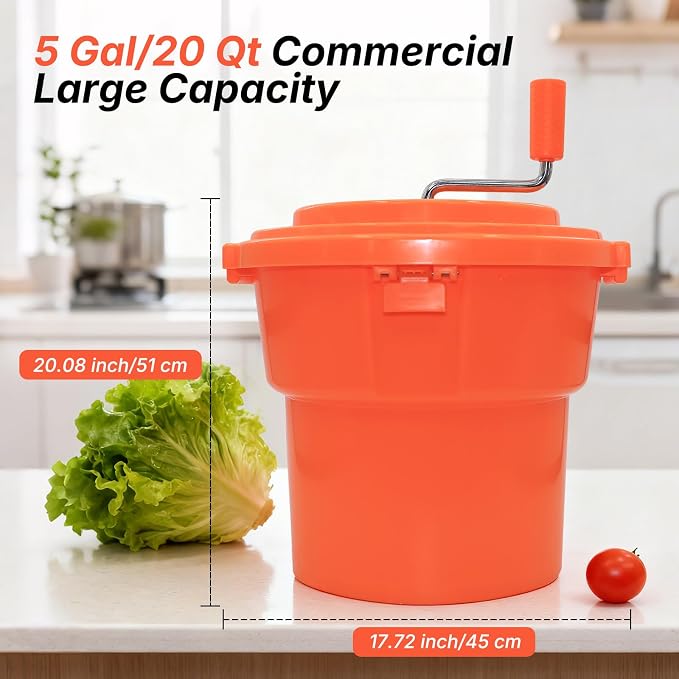 Hakka Restaurant Salad Spinner, 5 Gal/20 Qt Commercial Salad Spinner Large & Lettuce Dryer for Vegetable Friuts