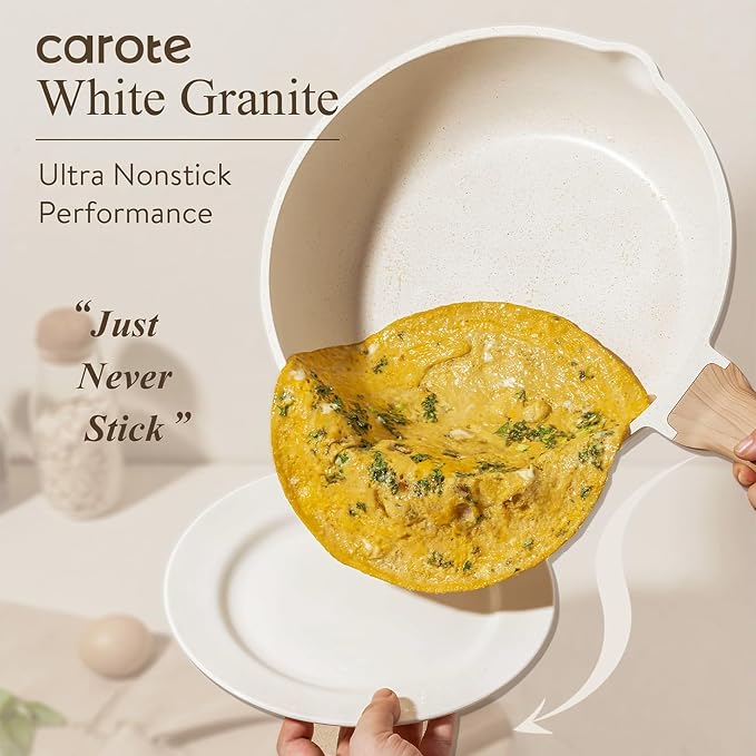 CAROTE 21pcs Pots and Pans Set, Nonstick Cookware Sets, with Egg Pan | Induction Kitchen Cooking Set, Durable, Easy Food Release, Fast & Even Heating, with Frying Pan