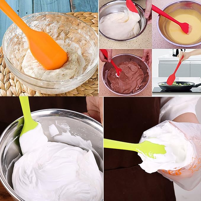 Silicone Spatulas Set, Rubber Spoon Spatula Heat Resistant Spoonula One Piece Design Seamless Spatula Non-Stick Scrapers Baking Mixing Tool (Orange Set)