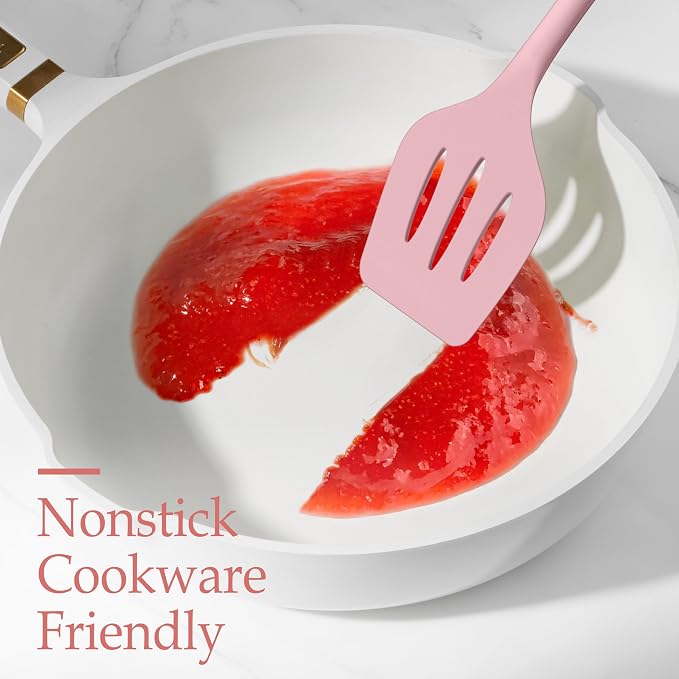 LIANYU Pink Silicone Cooking Utensils Set of 8, Non-Toxic Kitchen Utensils | Include Spatulas Spoons, Heat Resistant Non-Scratch Kitchen Tool, Healthy & Dishwasher Safe