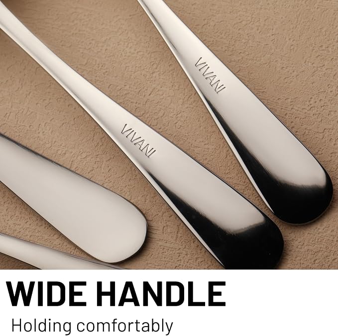 VIVANI 6-Piece Serving Spoons and Forks Set, 8.6 Inch Serving Utensils Set | 18/0 stainless steel, solid construction with weighted balanced handle, dishwasher safe for parties, buffet and catering