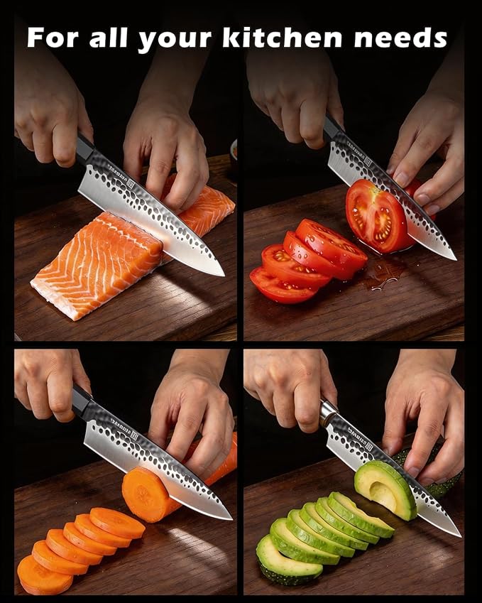 8 Inch Chef Knife, Japanese Hand Forged | High Carbon Steel Kitchen Knives with Ergonomic Rosewood Handle, Ultra Sharp Durable Gyuto Knife for Meat & Veggie Slicing