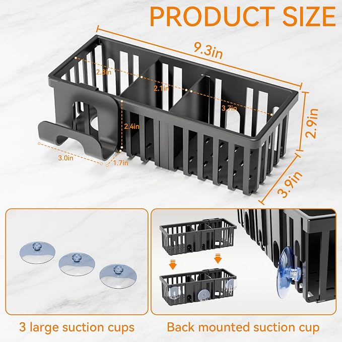 Black In Sink Sponge Holder for Kitchen Sink Organizer,3-In-1 In Sink Caddy with Suction Cups,Plastic Scrub Brush and Sink Ccrub Holder,New Home Must Haves Sponge Caddy,Dish Soap Rack,Dispenser
