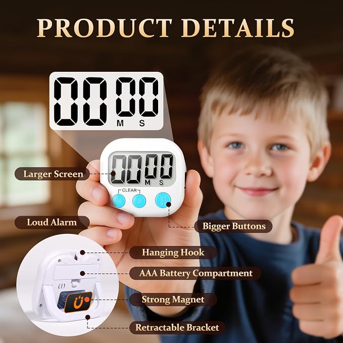 6 Pack Digital Kitchen Timer Small Classroom Timers for Kids Teachers (Blue&White)