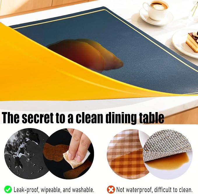 Faux Leather Placemats Set of 6, 11.8"x17.7", Blue & Yellow | Reversible Table Mats, Waterproof, Stain & Heat Resistant, Easy Clean for Dining, Gatherings, Outdoor