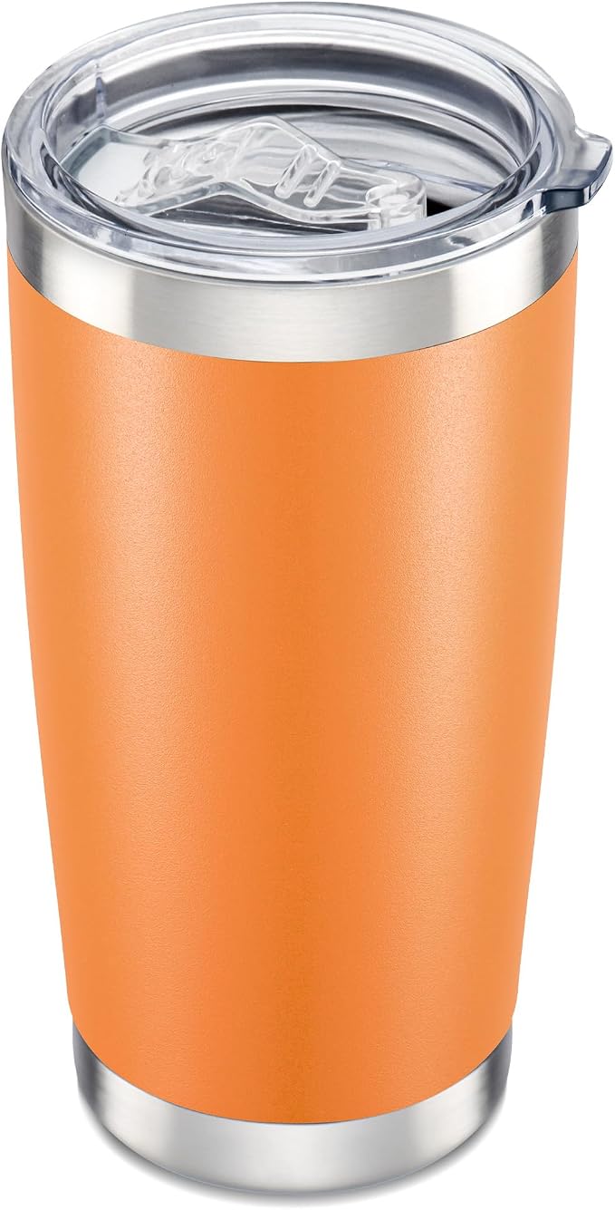 20 oz Tumbler with Lid Stainless Steel Insulated Tumblers Cups Travel Mug | Double Wall Vacuum, Powder Coated, Keep Drinks Cold and Hot, Waterproof Lid, Fit of Car Cup Holders, Orange
