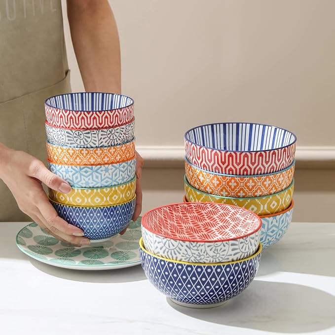 Selamica Ceramic Cereal Bowls Set of 6, 24 Oz Deep Soup Bowls for Kitchen | 5.9 Inch Dessert Bowls for Salad, Pasta, Oatmeal, Ramen, Microwave Dishwasher Safe, Assorted Colors