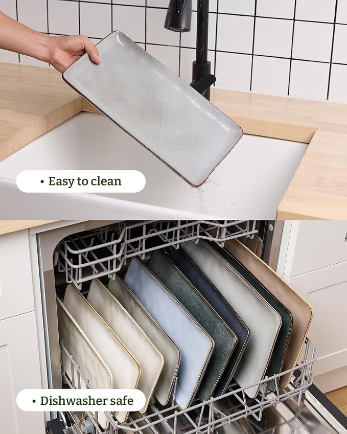 Famiware Serving Platters Set of 3 Sizes - Rectangular, Grey | 15.67"/14.1"/12.6" Fine Stoneware Serving Trays for Party, Entertaining for Food, Turkey, Cheese, Microwave Dishwasher Safe