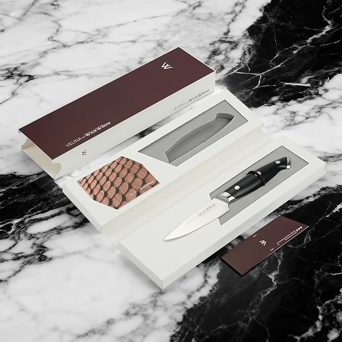 WICKWILLOW 3.5” Paring Knife – Ultra Sharp German Steel, Small Fruit Knife | Perfect for peeling, trimming and detailed prep with precise control and everyday comfort. Gift-Ready.