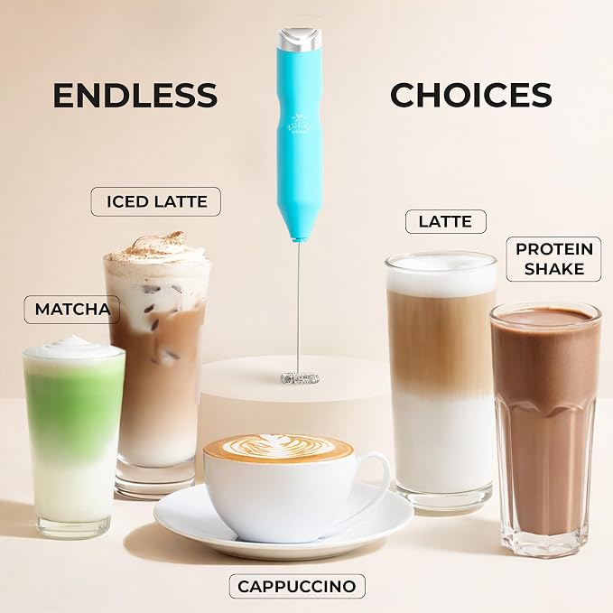 Zulay Kitchen Powerful Frother Wand AA Batteries Included, Ultra Fast Handheld Drink Mixer, Comfort Milk Frother, Stainless Steel Whisker, Frother Handheld for Coffee, Protein & Matcha - Frothmate 2.0