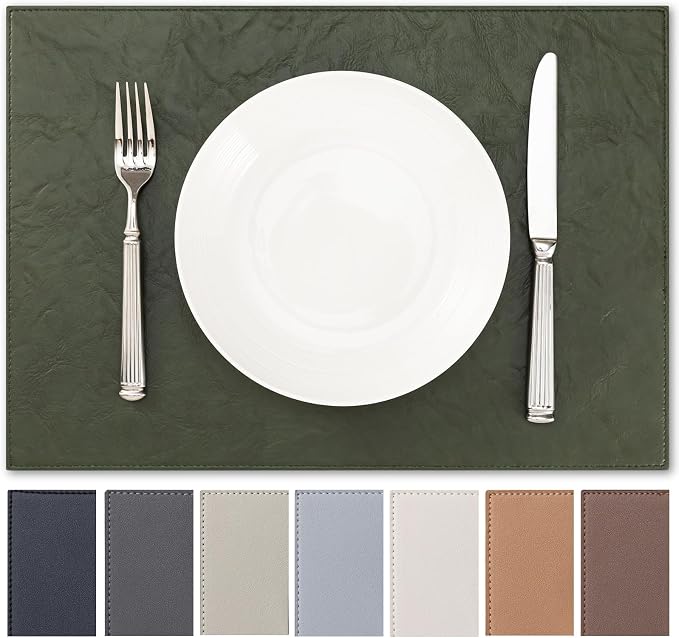 Baroyal Faux Leather Placemats Set of 4 Vinyl Washable Wipeable Table Mats for Kitchen Dining Table Heat Resistant Waterproof Indoor/Outdoor Placemats Non-Slip Easy Clean Place Mats (Olive Green)