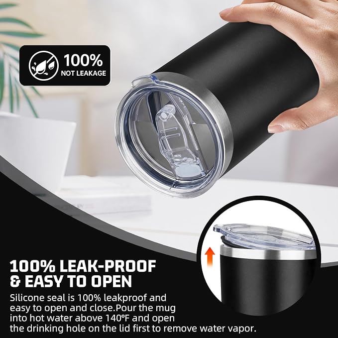 20 oz Tumbler with Lids and Straws, Stainless Steel Insulated Travel Coffee Mug, Double Wall Vacuum Insulated Tumblers, Powder Coated Coffee Tumbler for Cold & Hot Drinks (Black)