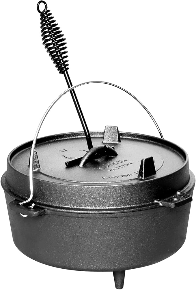 EDGING CASTING Pre-Seasoned Cast Iron Dutch Oven With Skillet Lid, Outdoor Camping Deep Pot for Camping Fireplace Cooking BBQ Baking Campfire, Leg Base, 4.5 Quart