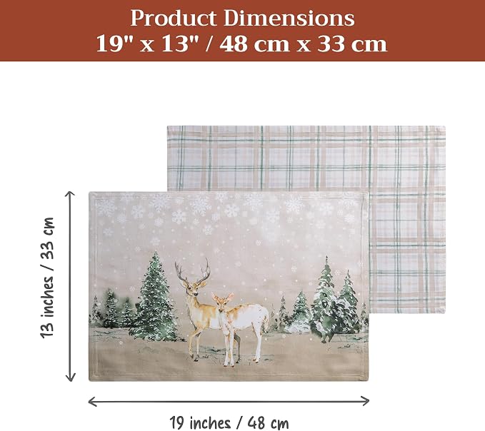 Maison d' Hermine Placemats Set of 4 Reusable 100% Cotton (13"x19") | Cloth Place Mats Washable Table Mats for Kitchen Dining Party Wedding Hotel Home Thanksgiving Christmas - Deer In The Woods