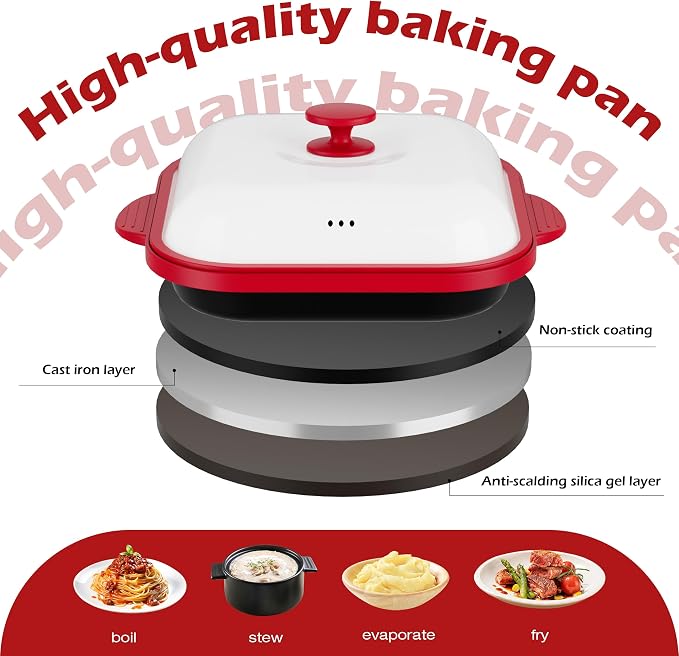 Microwave Grill Pan with Cover | Microwave Bacon Cooker | Griller & Crisper Pan for Grilling, Frying, Browning and Crisping | Microwave Cookware for Grill Meat | Dishwasher Safe for Dorms,Office,RV