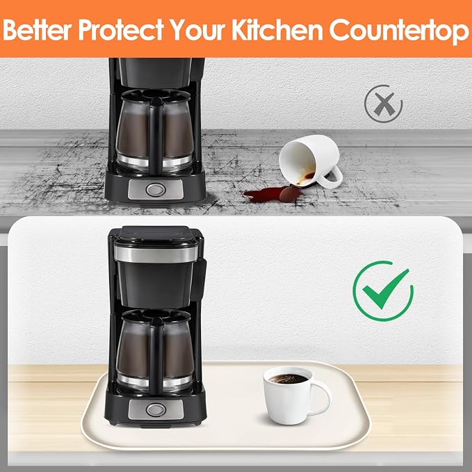 Silicone Coffee Maker Mat with Lip for Countertops 17.4''x10.6''Cream White | Multi leak-proof coffee tray for countertop, non-slip silicone mat fits most coffee makers & espresso machines, wipe-clean