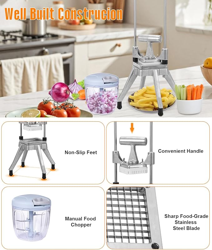Commercial Vegetable Chopper & Food Dicer, Heavy Duty Vegetable Cutter with 1/4" & 3/8" Stainless Steel Blades, Manual Onion Potato Pepper Dicer for Restaurant Kitchen Food Prep