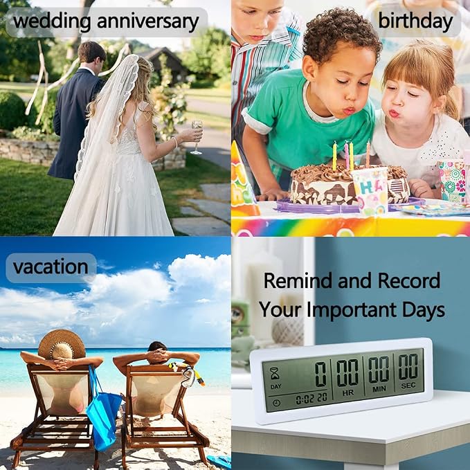 Digital Countdown Days Timer - White Upgraded Big 999 Days Count Down Clock with Stand Strong Magnetic Back for Vacation Retirement Wedding Holiday | Upgraded Big 999 Days Count Down Clock with Stand Strong Magnetic Back, Ideal for Vacation Retirement ...