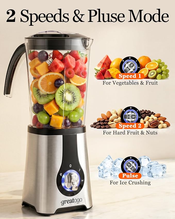 Power Smoothie Blender, Household Countertop Kitchen Blender and Food Processor Combo for Smoothies, Shakes, Drinks, Baby Food, Sauces, and Spreads. Come with Pitcher, Jar, Chopper, and Grinder