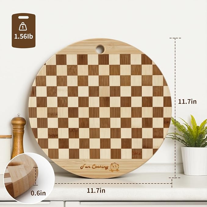 Bamboo Chopping Board, A Chessboard-Patterned Bamboo Chopping Board | Suitable for preparing meals in the kitchen, can be used for meats, vegetables, fruits and cooked food platters