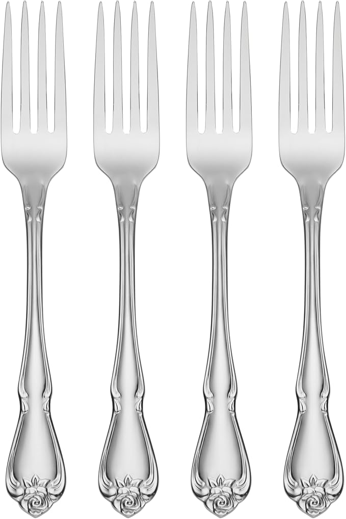 Oneida True Rose Dinner Forks,silver set of 4 | mirror finish, dishwasher safe | cutlery set for kitchen and dining, utensil set, heavy duty, kitchen essentials