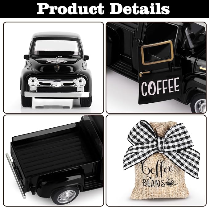 Hooqict Coffee Bar Decor Mini Metal Black Truck with Beans Burlap Sack for Home Farmhouse Kitchen Tiered Tray Decor Coffee Bar Accessories Coffee Station Decorations