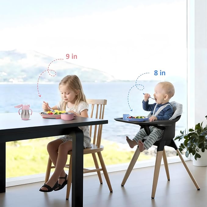 Bakpoco 8" Stainless Steel Toddler Plates with Suction, Divided Plates with Removable Silicone Sleeves for Baby, Non Toxic & BPA Free |Unbreakable |Dishwasher Safe Dinnerware Set of 3, Blue Gray Sage