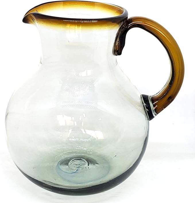 Amber Rim 120 oz Large Bola Pitcher, Recycled Glass, Lead-free, Toxin-Free (Pitcher)