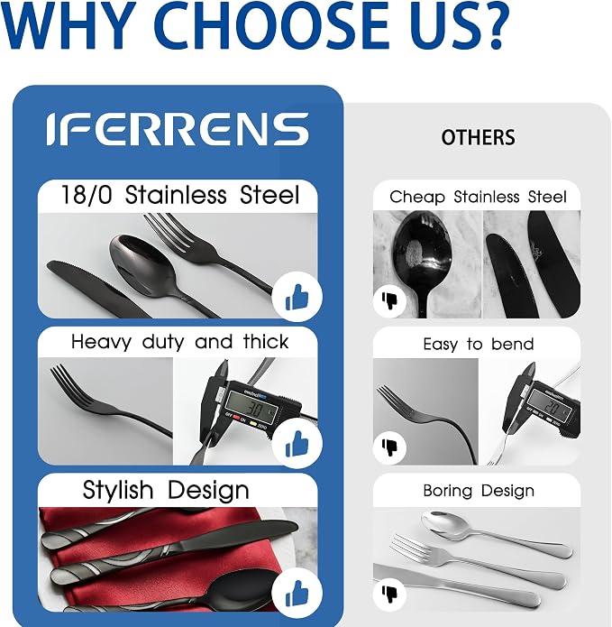 Black Silverware Set for 12, 60-Piece 18/0 Stainless Steel Utensils | Frosted & Mirror Finish Flatware Set, Unique Design Modern Cutlery for Wedding Restaurant Party Event Serving For 12