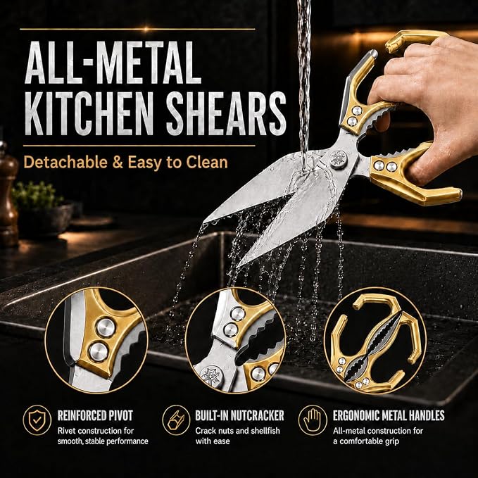 Multifunctional Heavy-Duty Kitchen Shears,Kitchen Shears for Cutting Chicken,Kitchen Scissors for Food, Japanese High-Carbon Steel Culinary Shears,for Chicken,Bone Cutting,Christmas Gifts (Gold)