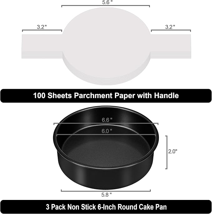 AWTBDP 6 Inch Cake Pans,3PCS Smash Cake Pans with 100PCS Parchment Paper | No-Stick Round Small Cake Pans Set for Baking Layer Cakes, Sturdy Baking Pan Set for Christmas Birthday, Dishwasher Safe