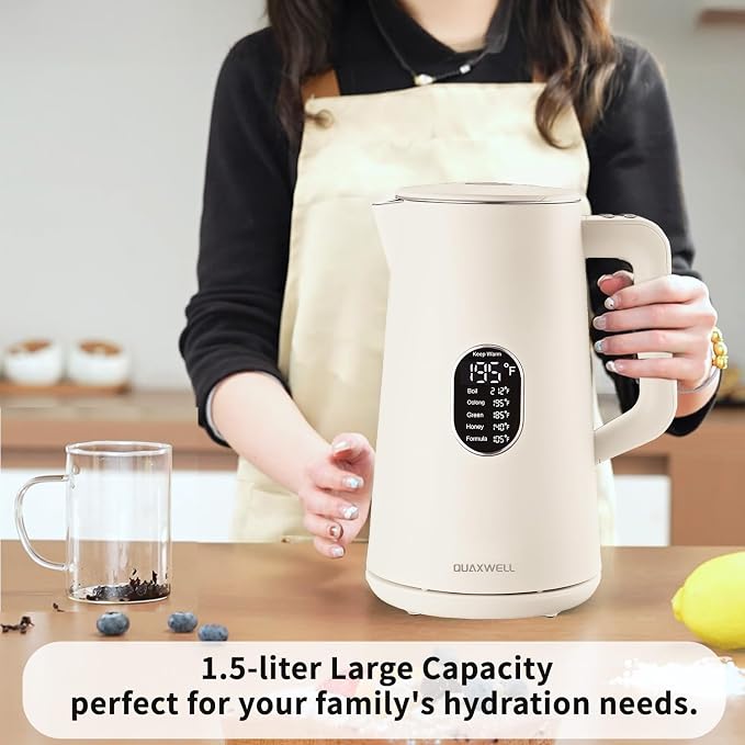 1.5L Electric Kettle Temperature Control, Cream White | Double Wall Cool Touch Teapot, Fast Boil, 5 Temperature Control, LED Display, Auto Shut-Off & Keep Warm