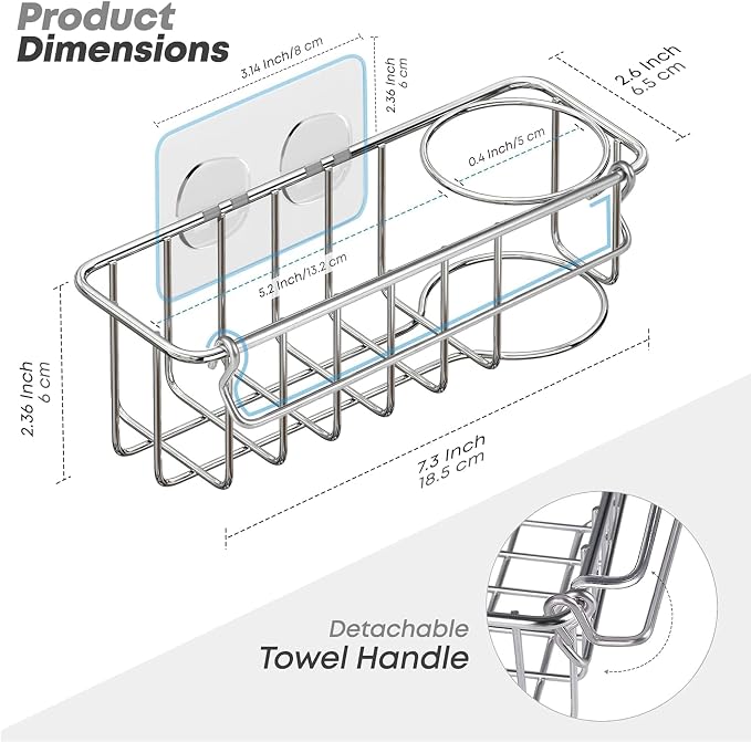 KESOL Rustproof Sponge Holder for Kitchen Sink, Suction Cups + Adhesive | In sink sponge holder stainless steel sponge holder, dish sponge holder, sink caddy brush holder 304 kitchen sink accessories