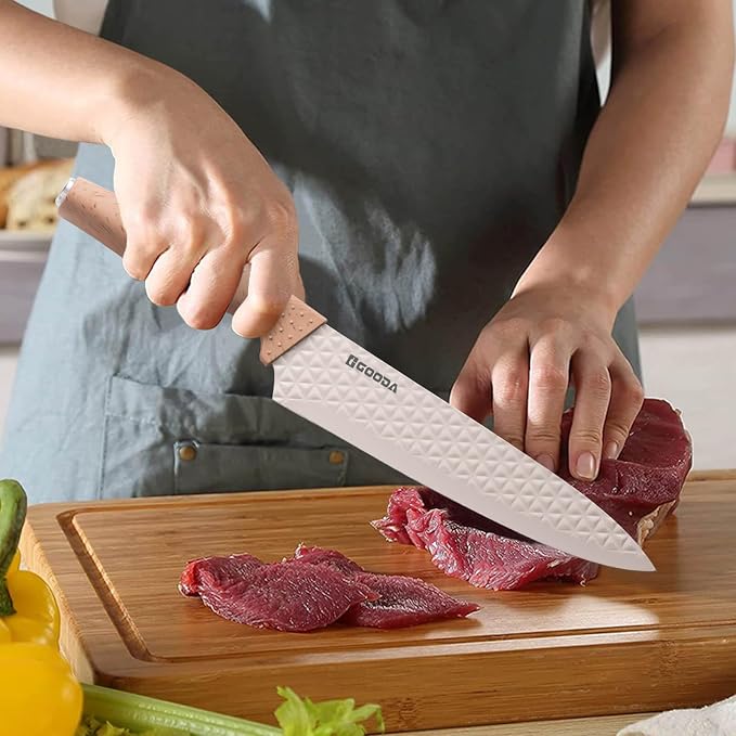 Kitchen Knife Set With Block,6-Piece Professional Chef Cooking Knives Set For Kitchen,Non-Stick Stainless Steel Knife Block Set