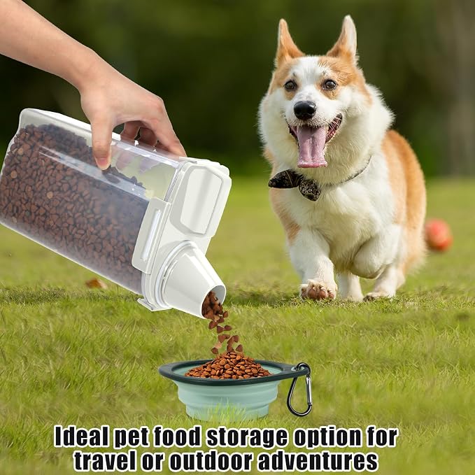 2 Pack 3 Lbs Pet Dog Cat Bird Seed Food Storage Containers for Travel Beige | Airtight Flour Container 5 Lbs with Large Pour Spout Measuring Cup Portable Rice Dispenser Cereal Oatmeal Holder