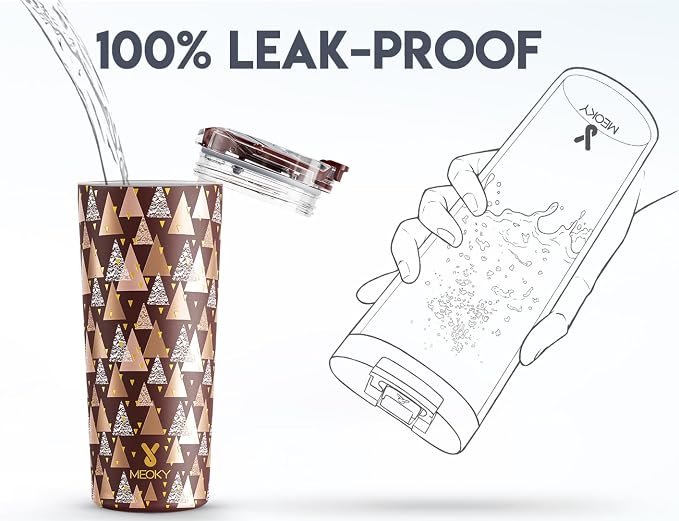Meoky 24 oz Insulated Travel Coffee Mug: Leak Proof Lid, Cocoa Geometry | Stainless Steel Coffee Tumbler, Keeps Hot for 8 Hours or Cold for 24 Hours, Fits in Car Cup Holder, BPA Free
