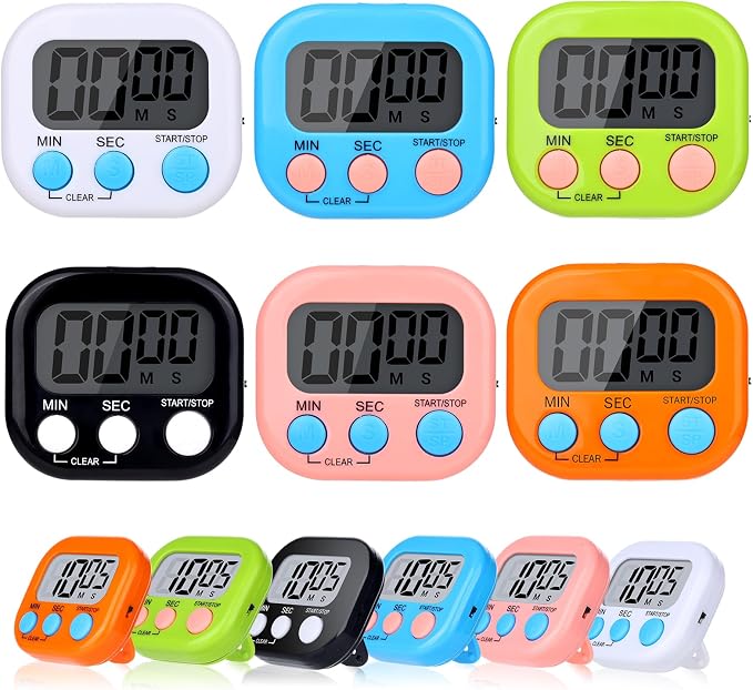 12 Pack Digital Kitchen Timers, Magnetic Countdown Timer with Loud Alarm | Big Digits, Backing Stand, Classroom, Teachers, Kids, Shower, Study, Work, Exercise, Training, Cooking.